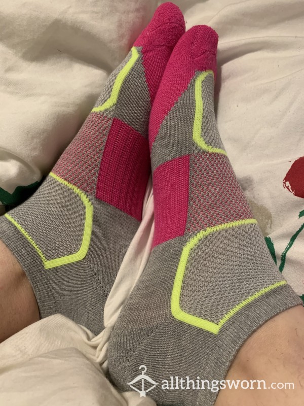 Used Neon Pink And Grey Ankle Socks