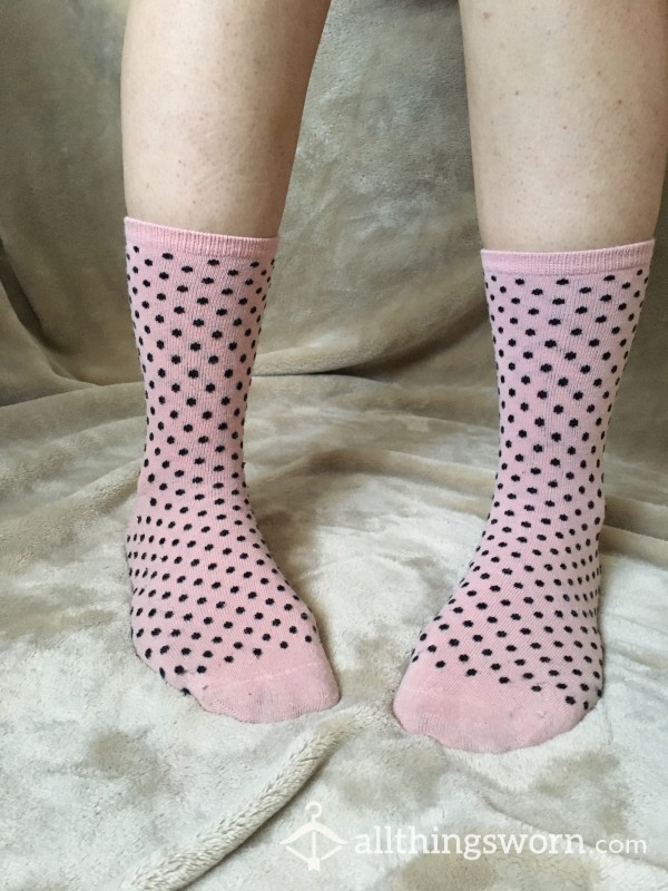 Used Old Pink Polkadot Socks