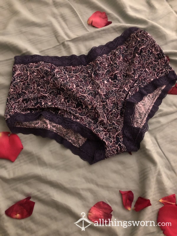 Used Panties - Silky Purple Fabric With Lace Trim