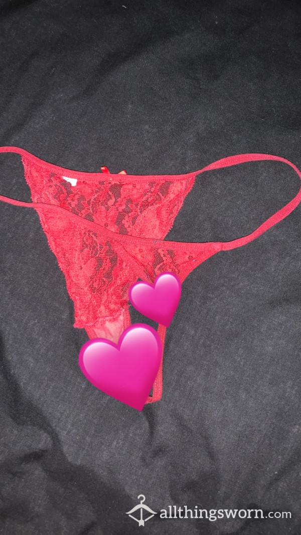 Petite Pussy Stained Red Lace Thong🤤