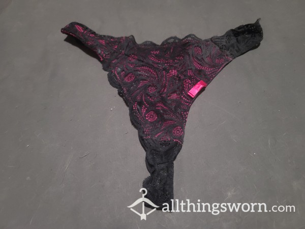 Used Pink And Black Lace Thong