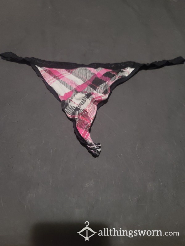 Used Pink And Black Plaid Thong