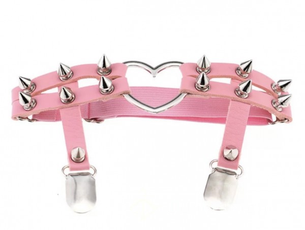 Used Pink Heart Studded Faux Leather Garter Belt Suspender