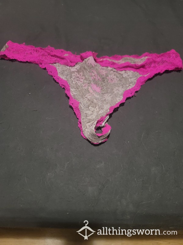 Used Pink Lacy Flower Thong