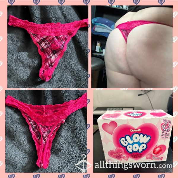 Used Plaid Red Thong With Pussy Pop