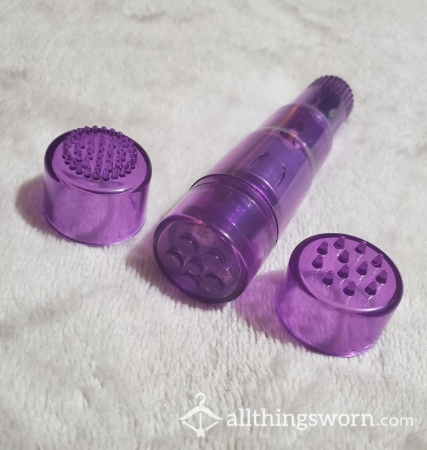 Used Purple Mini Vibrator With Assorted Tips
