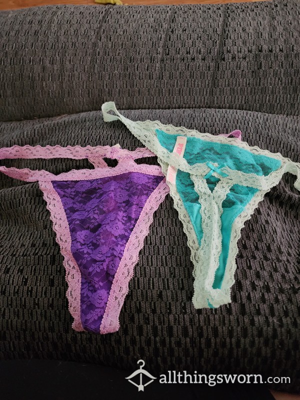 Used Purple Or Blue Lacy Thong