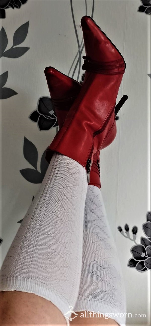 Red Leather Stiletto Ankle Boots
