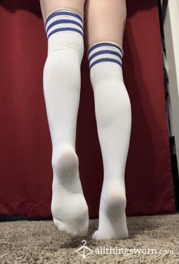 Used Thigh Highs - White With Blue Stripes