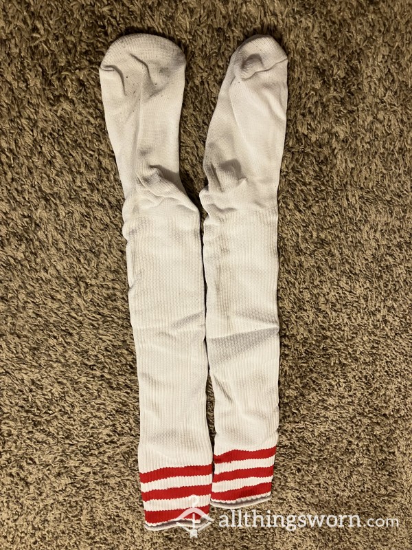 Used Thigh Highs - White With Red Stripes