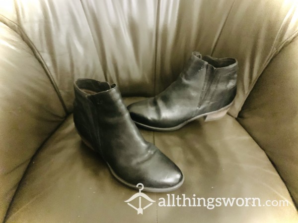 Well Worn Black Leather Ankle Boots