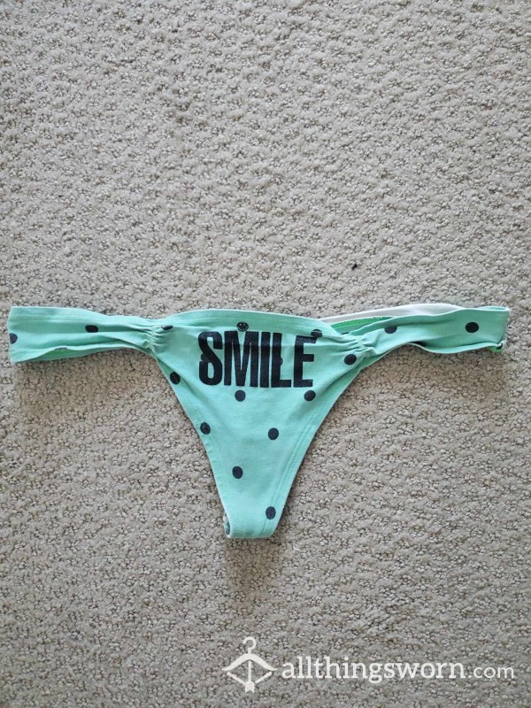Used Well Worn Green Smile PINK Thong 💚