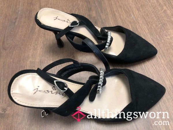 Used Worn Black Pointed-toe Stiletto High Heels Sandals （Ladyyaoying）