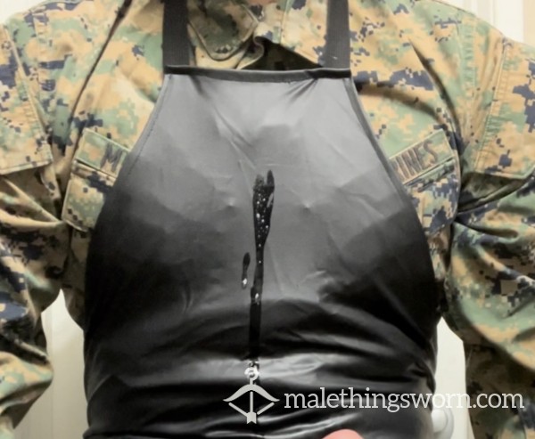 Military Dad Showing Rock Hard Cock Through Hole In Apron