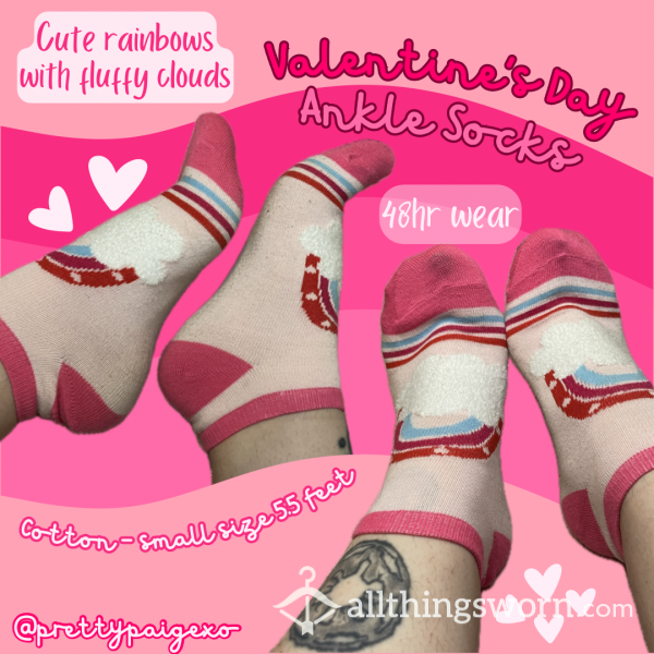 Pink Rainbow Ankle Socks 🩷 Cotton, Small Feet Size 5.5 👣 48hr Wear