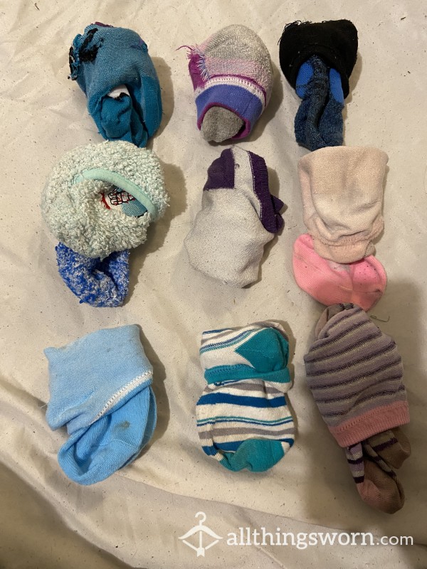 Variety Of Well Worn Colored Ankle Socks