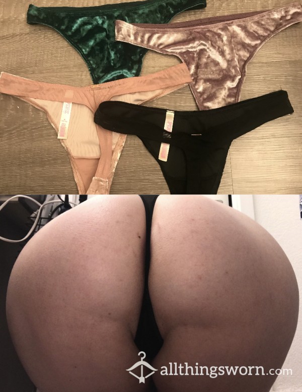 Velvet Thong With Mesh Back, Available In 4 Colors