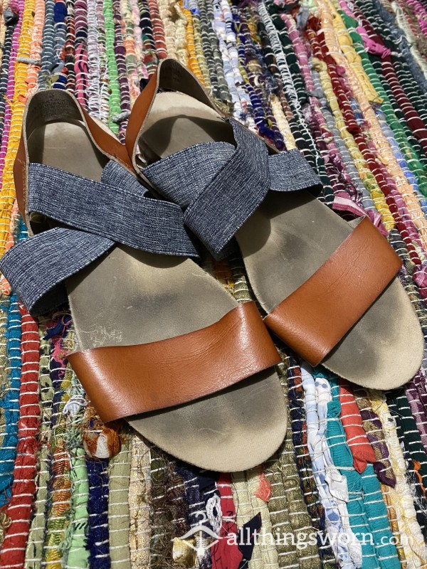 Very DIRTY Leather Summer Sandals! Elastic Strap On Front