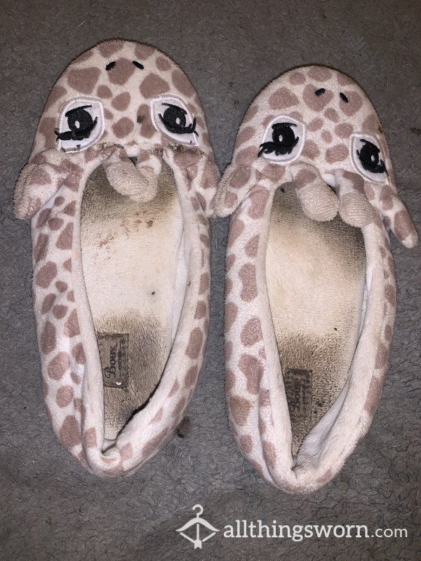 Very Old, Dirty, Well-worn Giraffe Slippers