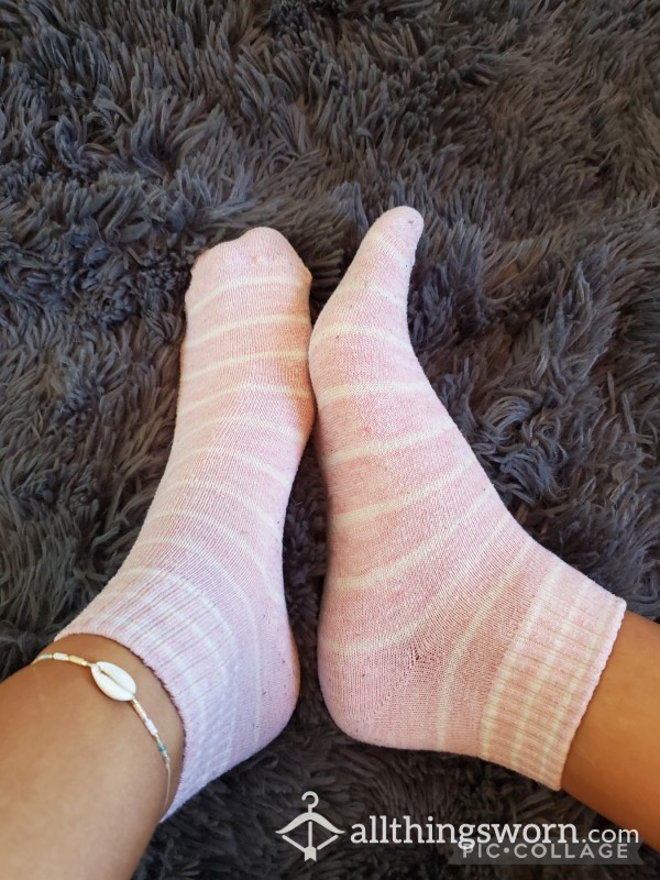 Very Old Pink And White Ankle Socks