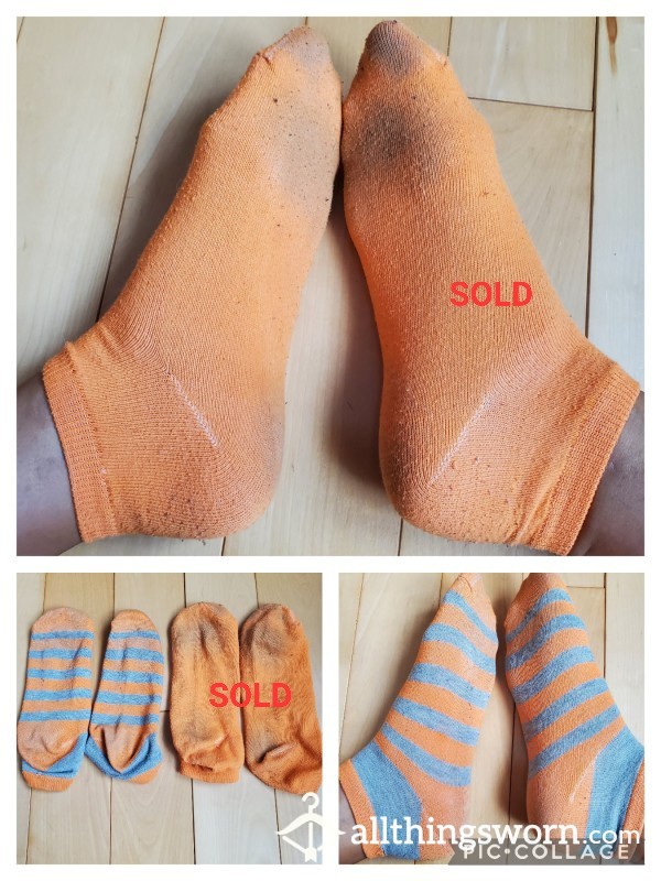 Very Old Well Worn And Stinky Orange Ankle Socks