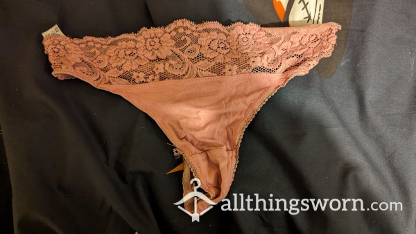 Very Old, Well Worn Pink Lacy, Cotton Thong!🩷🩷