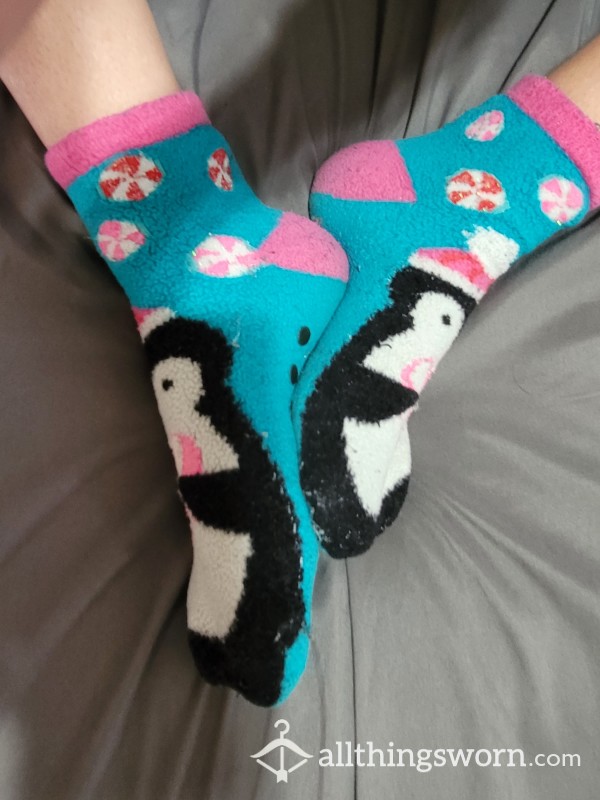 🐧 VERY OLD WORN, Penguin Winter Fluffy Fuzzy Socks