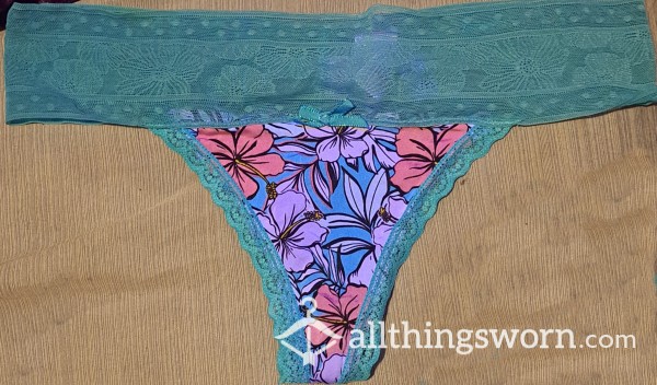Very Soft Light Blue Thong With Flowers On Them