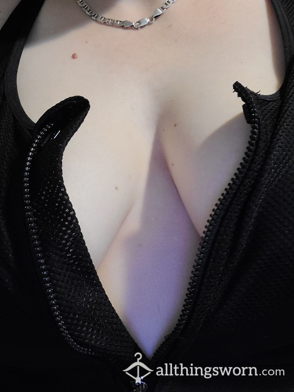 🍒 Old Worn Sweaty Stinky XL Zip-front Sports-bra, Black ~ 1 Week Wear