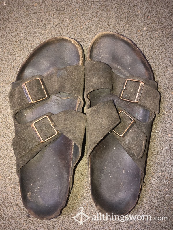 SOLD Birkenstock Sandals. Very Well Worn-Smelly, Stinky, Dark, Deep Imprinted Soles, Dirty Big Feet