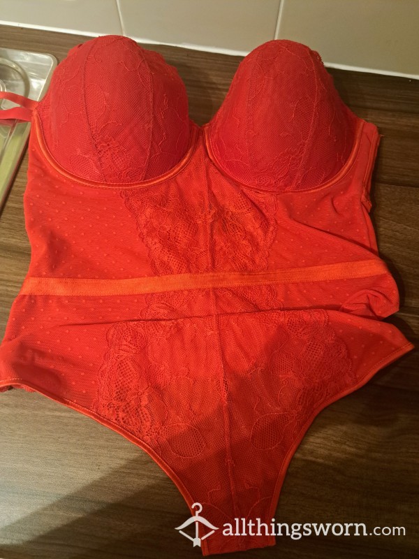 Very Well Used Red Sexy Lace Bodysuit.