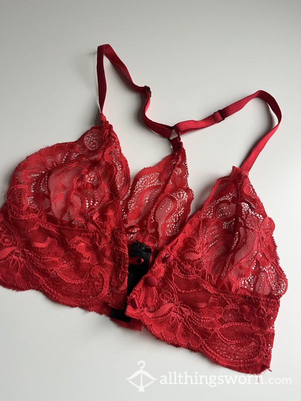 Very Well Worn And Tugged Red Bralette