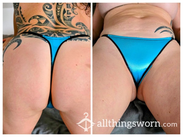Thong For Sale ! - Well Worn Dirty Aqua Silky Thong Panties With Alex's Scent - 48 Hour Wear