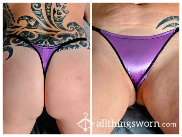 Thong For Sale ! - Well Worn Dirty Purple Silky Thong Panties With Alex's Scent - 48 Hour Wear