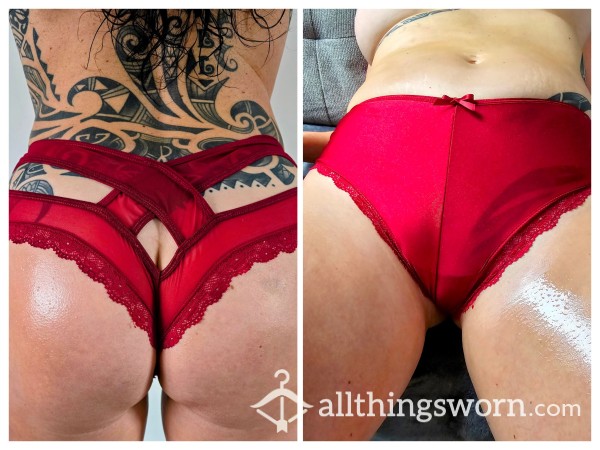 Very Well Worn Dirty Red Silky Panties With Alex's Scent - 3 Day Wear  - UK Size 12