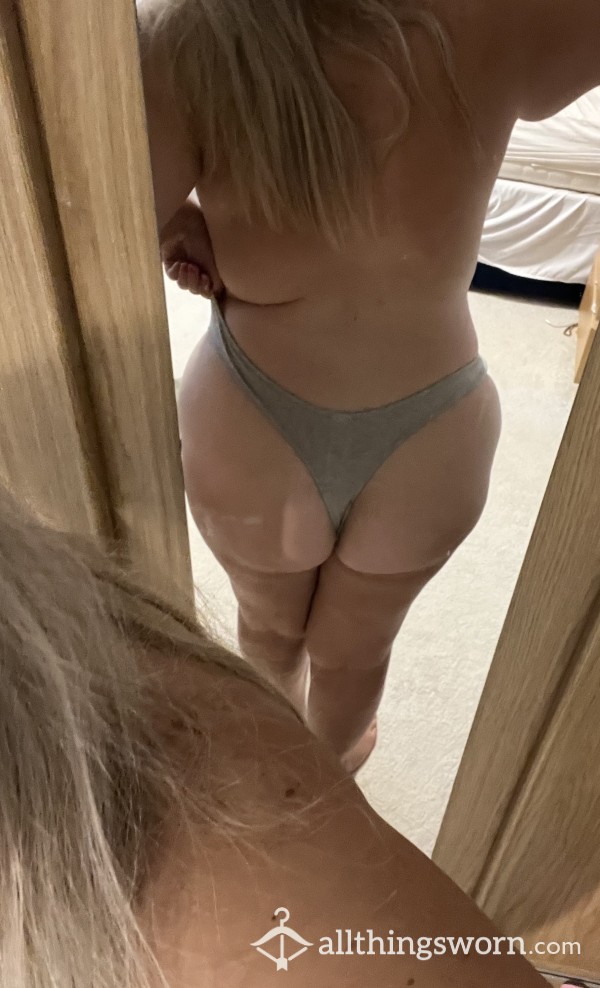 Very Well Worn Grey Thong (gusset Stains)