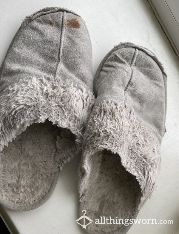 Very Well Worn Smelly Grey Slippers - Ready To Be Shipping Xx