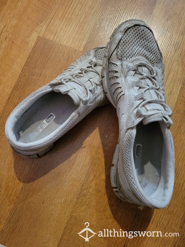 VERY Well Worn White Slip-on Gym Sneakers