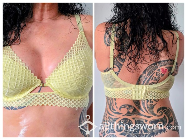 Bra For Sale - Very Well Worn Yellow Cotton Work Bra With Alex's Scent - UK Size 36DD