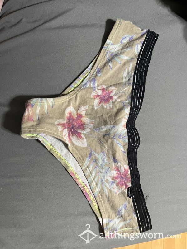 Very Well Worn Yellow Floral PINK Panties