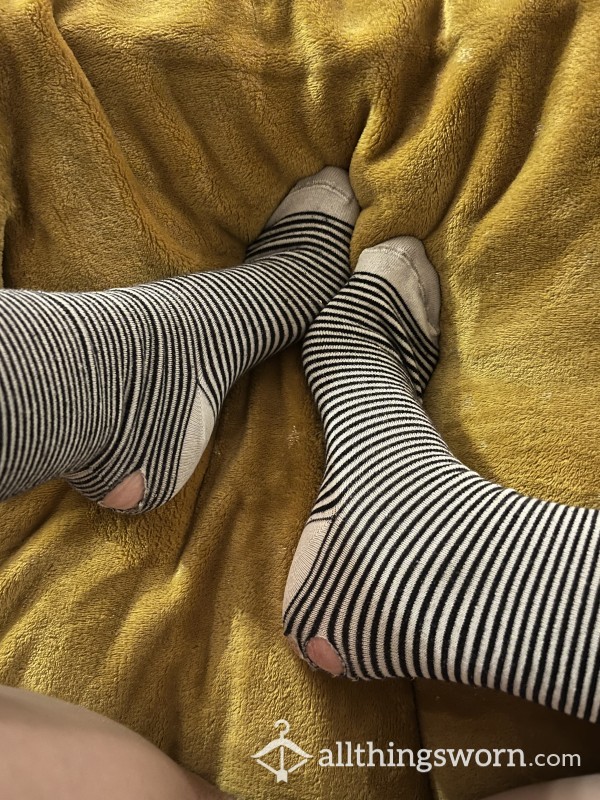 Very Worn Black And White Socks