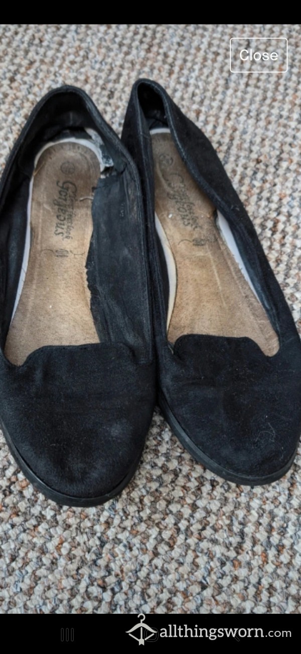 Very Worn  Black Flats For Work