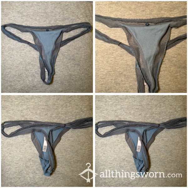 Very Worn Blue Lacy Ribbed Victoria Secret Thong