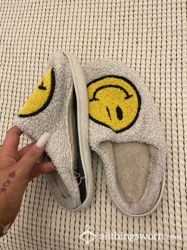 VERY Worn Smiley Face Slippers