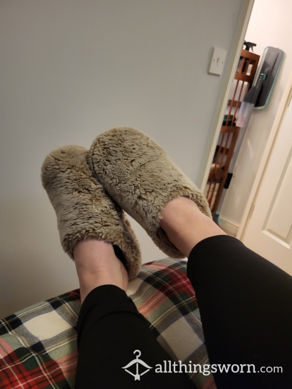 Very Worn Soft Slippers, Frequently Worn With No Socks-