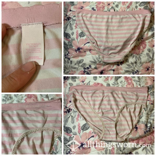 Victoria Secret LG Light Pink White Stripe Brief Panty