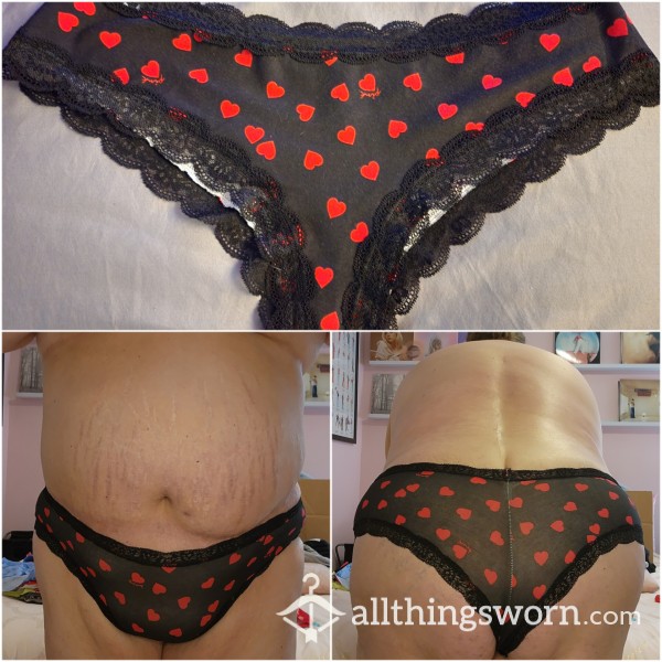 Victoria's Secret Black W/Red Hearts Cheeky Panty