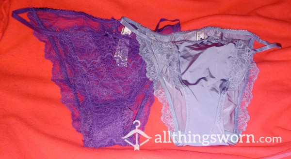 Victoria's Secret Dream Angels String Bikinis.   Purple Lace Or Lavender Silky.  Both Size Medium.