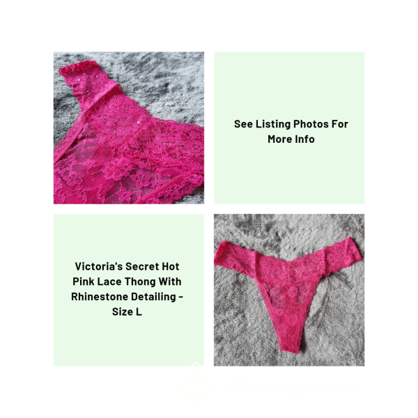 Victoria's Secret Hot Pink Lace Thong With Rhinestone Detailing | Size L | Standard Wear 48hrs | Includes Pics | See Listing Photos For More Info - From £20.00