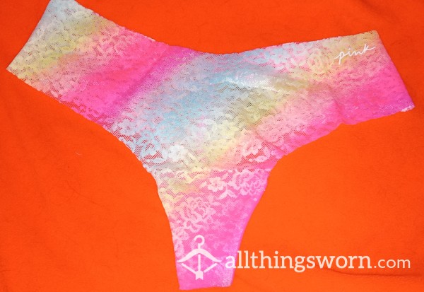 Victoria's Secret "PINK" Brand Rainbow Lace Thong, Size Small.